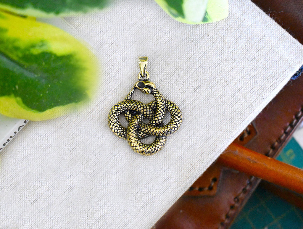 Ouroboros Snake Lying 92.5 Sterling Silver Pewter Brass Charm Necklace Pendant Jewelry