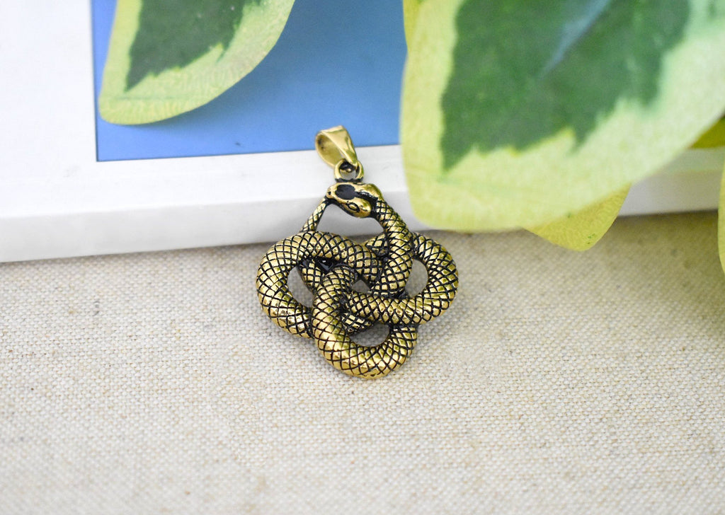 Ouroboros Snake Lying 92.5 Sterling Silver Pewter Brass Charm Necklace Pendant Jewelry