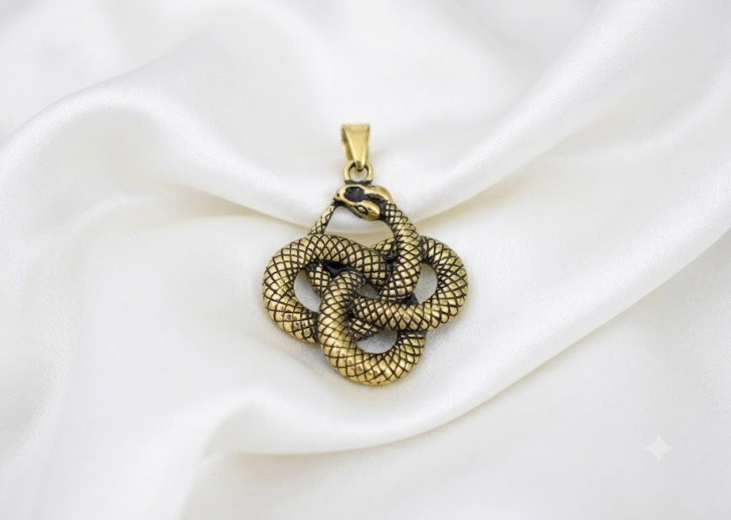 Ouroboros Snake Lying 92.5 Sterling Silver Pewter Brass Charm Necklace Pendant Jewelry