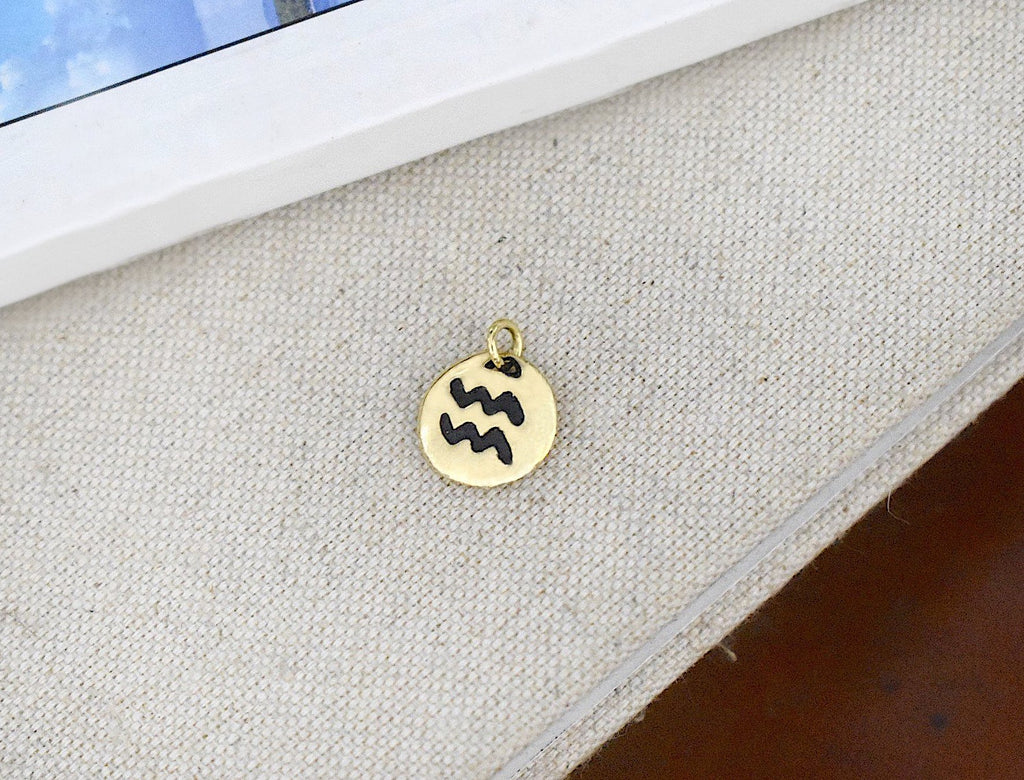 Astrology Gold Brass Charm Necklace Pendant Horoscope Zodiac