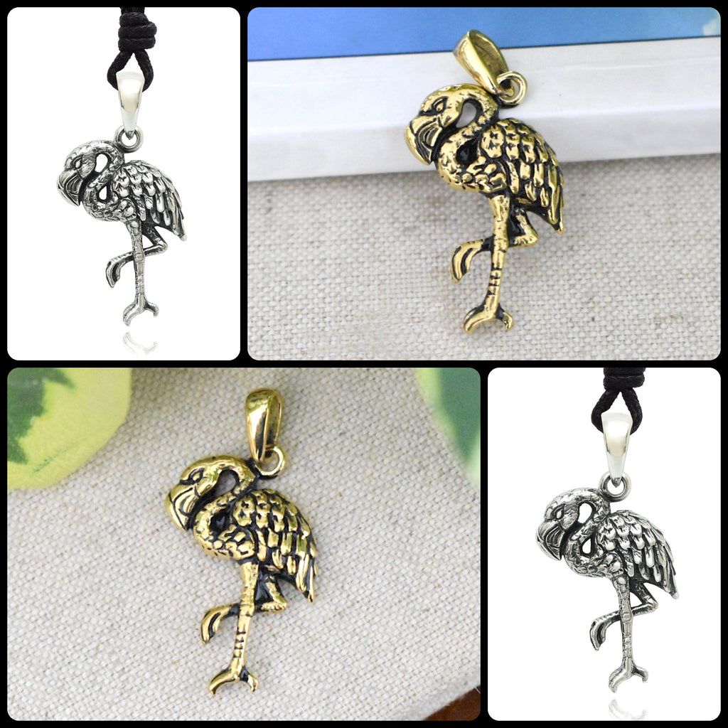 Flamingo 92.5 Sterling Silver Gold Brass Necklace Pendant Jewelry