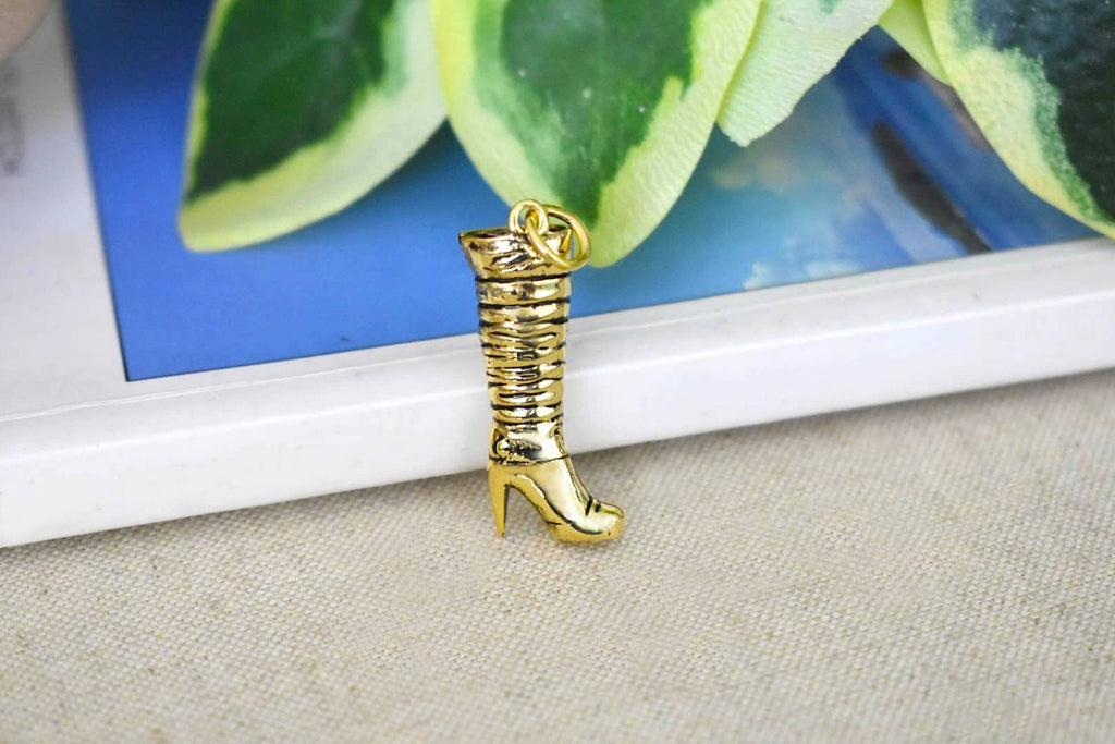 Women's Knee High Boots Pendant Sterling Silver Gold Brass Charm Necklace Pendant Jewelry