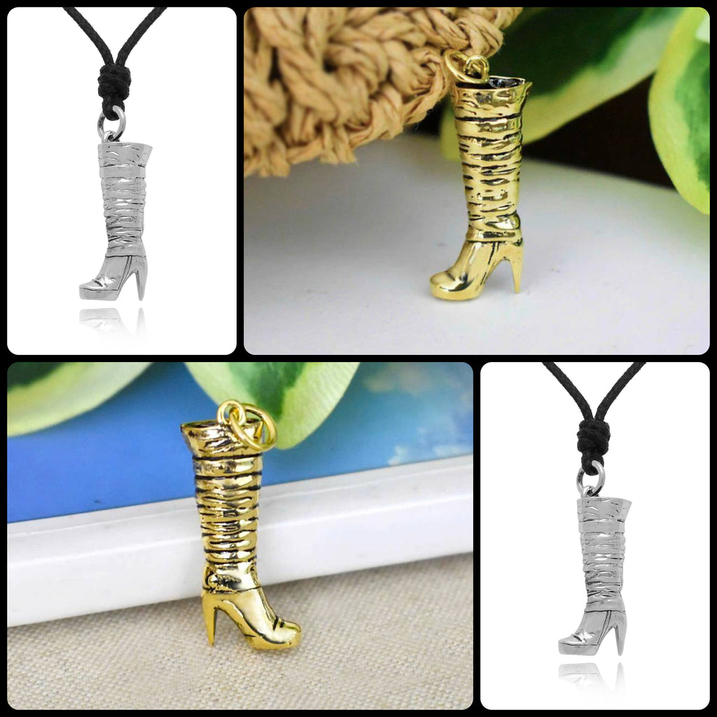 Women's Knee High Boots Pendant Sterling Silver Gold Brass Charm Necklace Pendant Jewelry