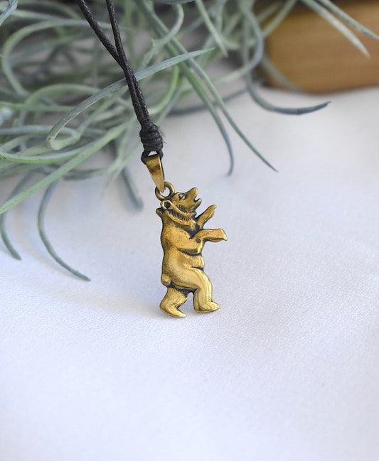 Cute Bear Gold Brass Charm Necklace Pendant Jewelry