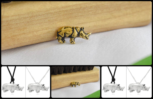 Cute Mini Rhino Handmade 92.5 Sterling Silver  Necklace Pendant Jewelry
