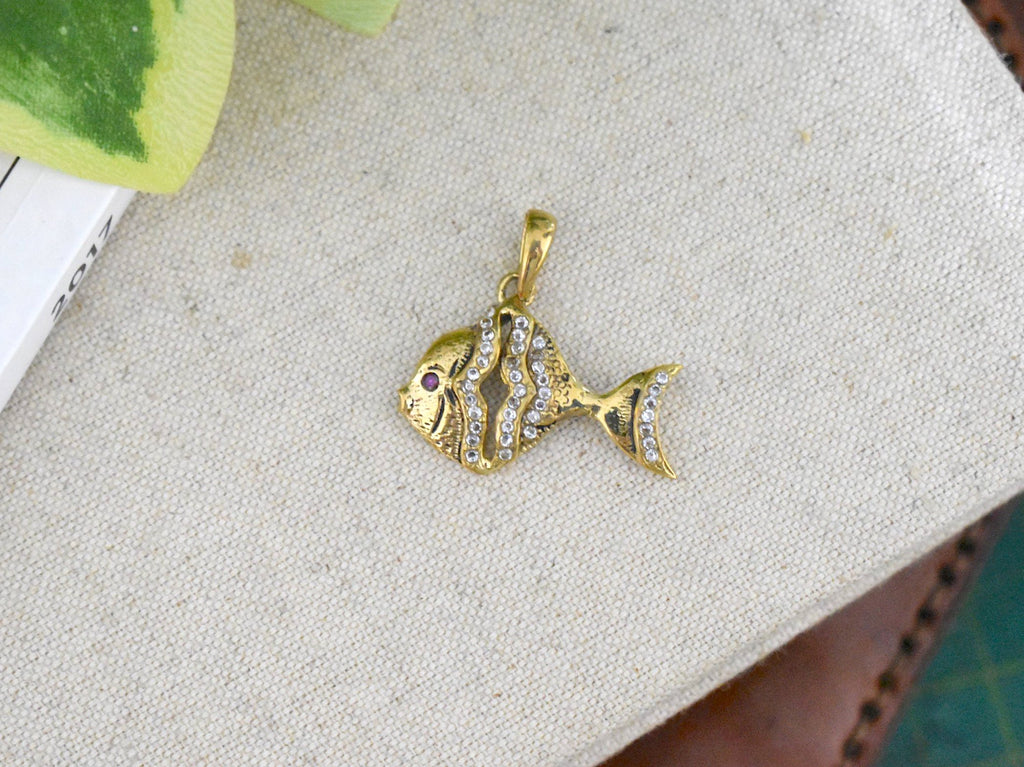 Gold Fish Handmade Gold Brass Charm Necklace Pendant Jewelry