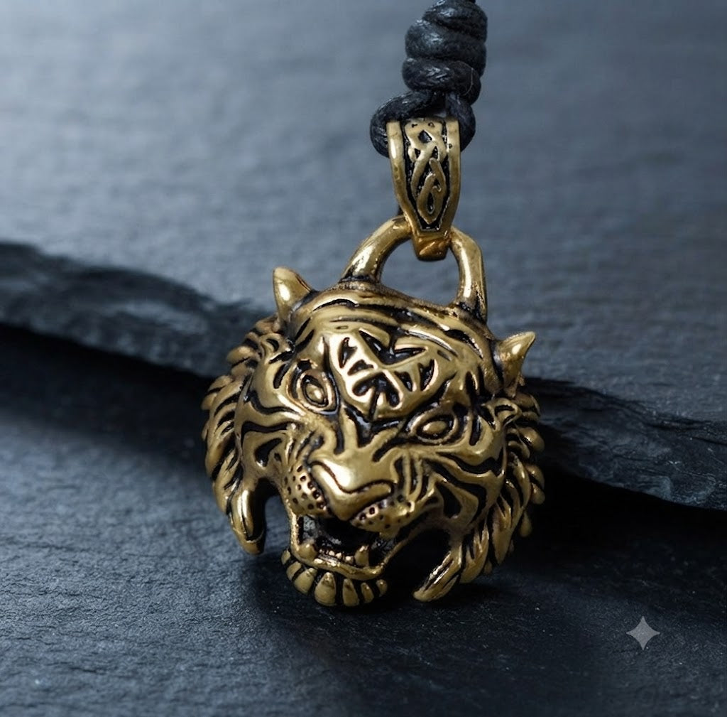 Tiger Head Wild Animal 925 Sterling Silver Gold Brass Necklace Pendant Jewelry