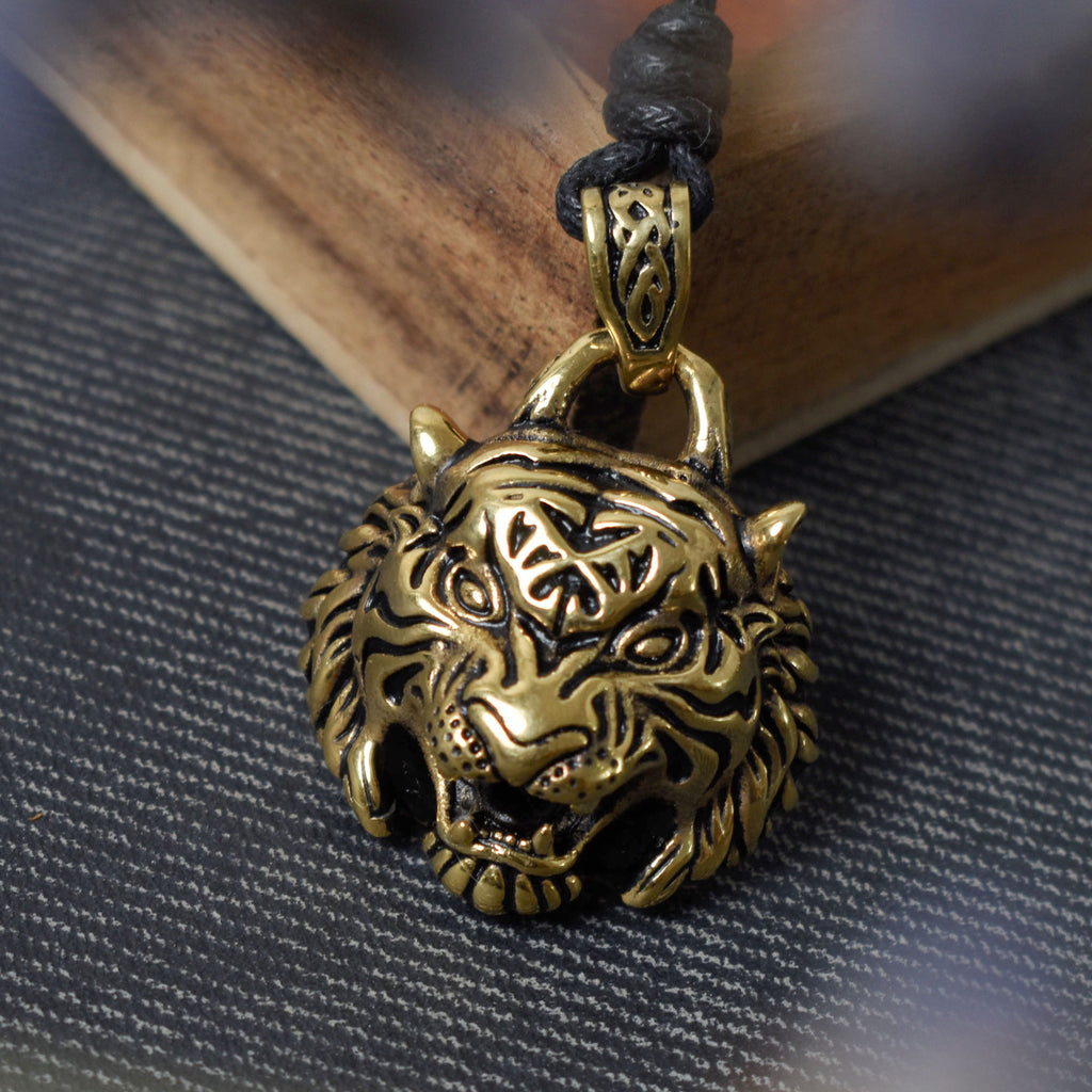 Tiger Head Wild Animal 925 Sterling Silver Gold Brass Necklace Pendant Jewelry