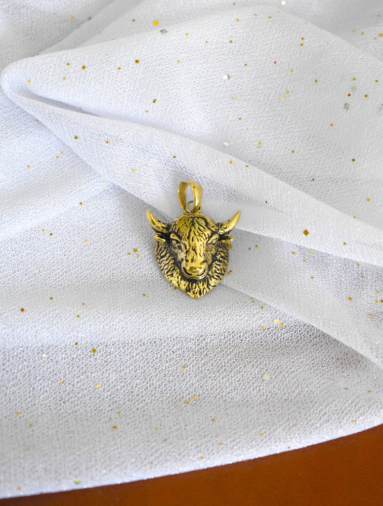 Bison Head 92.5 Sterling Silver Gold Brass Pendant Necklace Jewelry