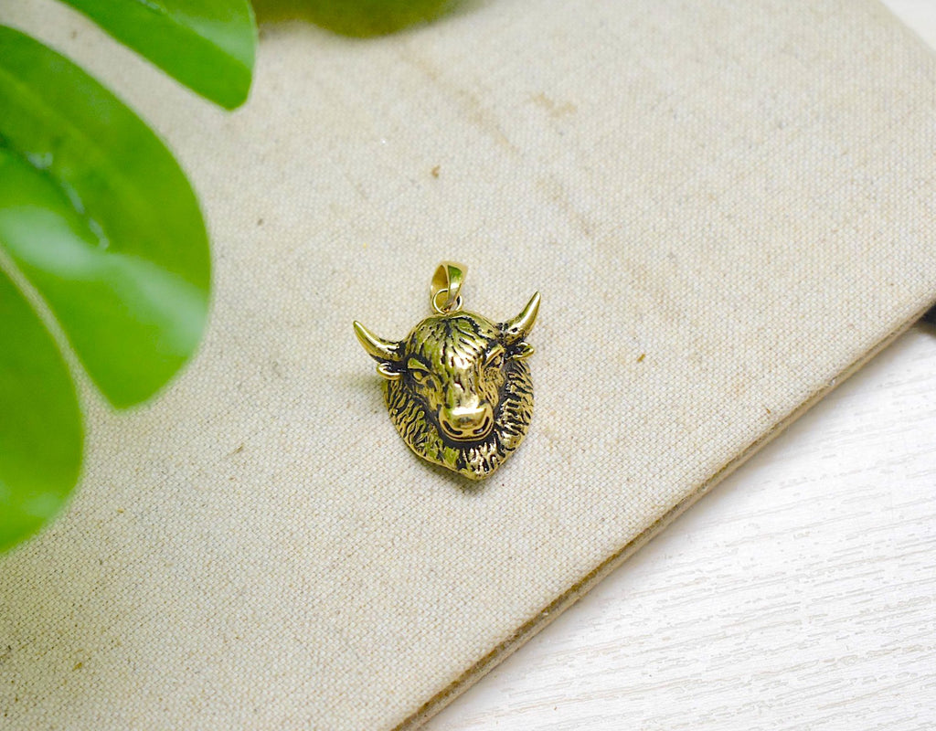 Bison Head 92.5 Sterling Silver Gold Brass Pendant Necklace Jewelry