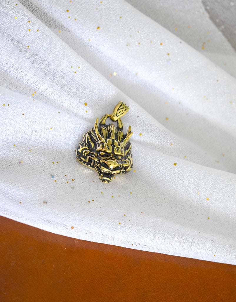 Gothic Dragon Head Gold Brass Charm Necklace Pendant Jewelry