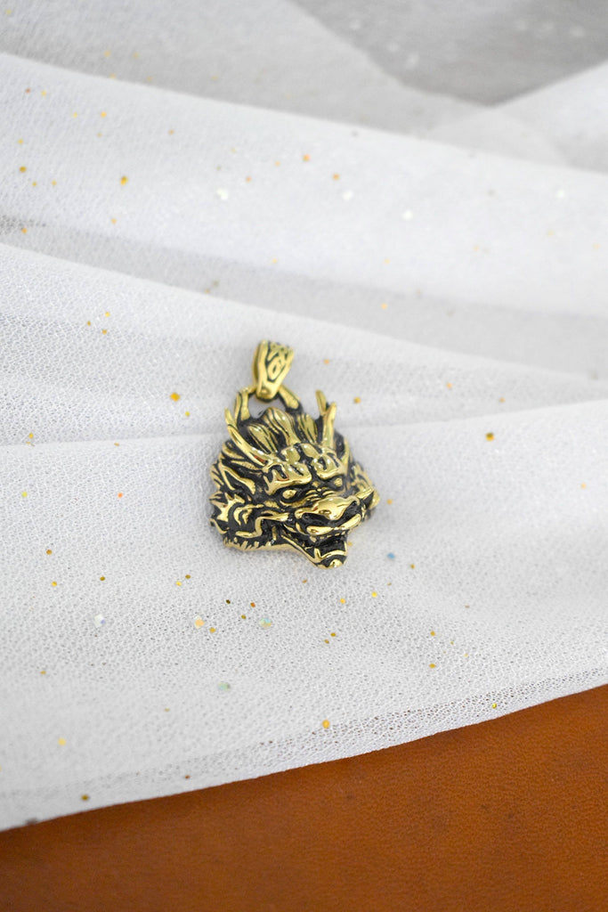Gothic Dragon Head Gold Brass Charm Necklace Pendant Jewelry