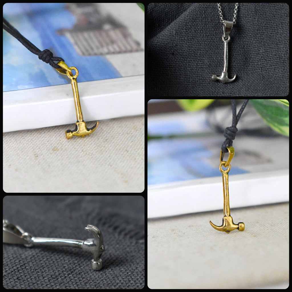 Hammer 92.5 Sterling Silver Gold Brass Necklace Pendant Jewelry