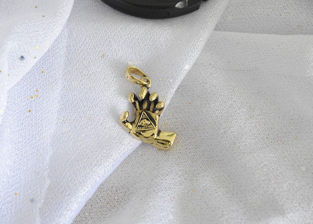 Eye Of Providence In Hand Gold Brass Charm Necklace Pendant Jewelry