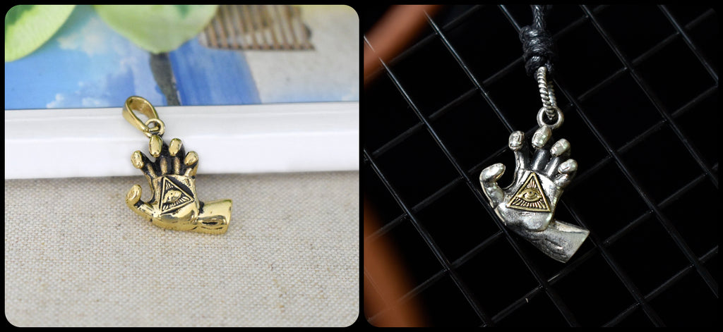 Eye Of Providence In Hand Gold Brass Charm Necklace Pendant Jewelry