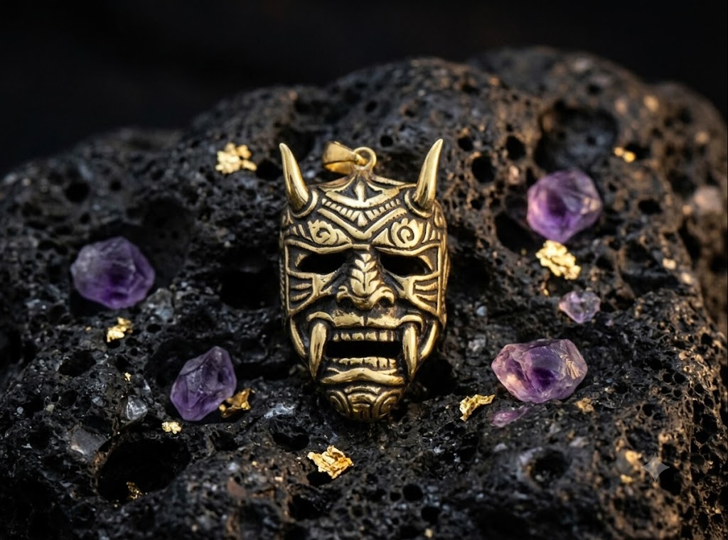 Devil Worshiper Satan Mask 925 Sterling Silver Gold Brass Necklace Jewelry