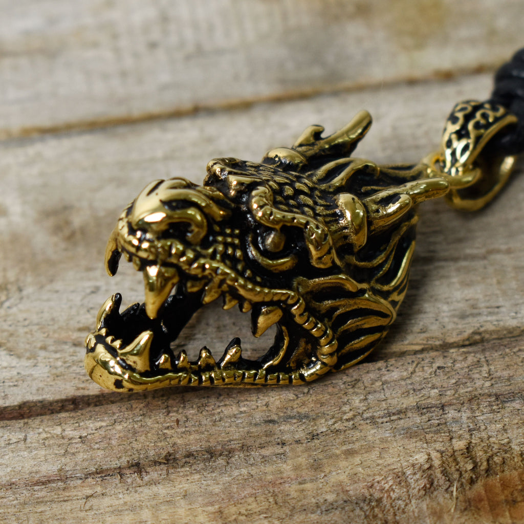 Dragon Head Pendant Sterling Silver Gold Brass Necklace Charm Jewelry
