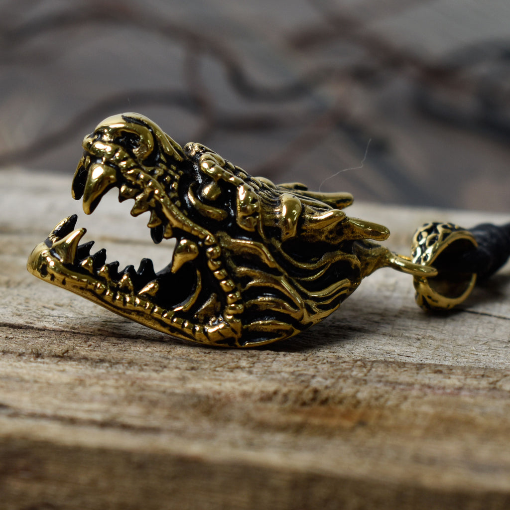 Dragon Head Pendant Sterling Silver Gold Brass Necklace Charm Jewelry