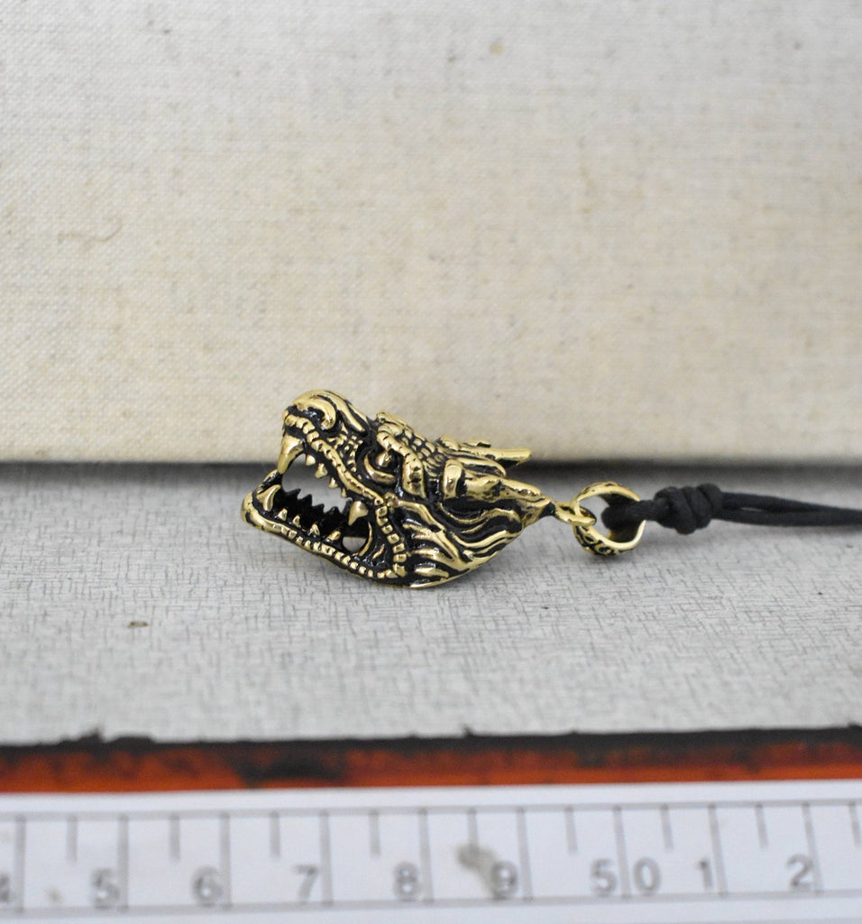 Dragon Head Pendant Sterling Silver Gold Brass Necklace Charm Jewelry