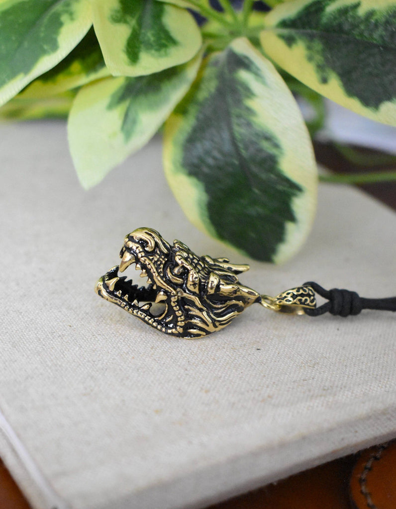 Dragon Head Pendant Sterling Silver Gold Brass Necklace Charm Jewelry