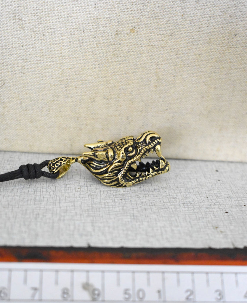 Dragon Head Pendant Sterling Silver Gold Brass Necklace Charm Jewelry