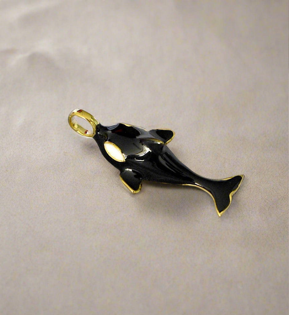 Killer Whale Golden Brass Charm Necklace Pendant Jewelry