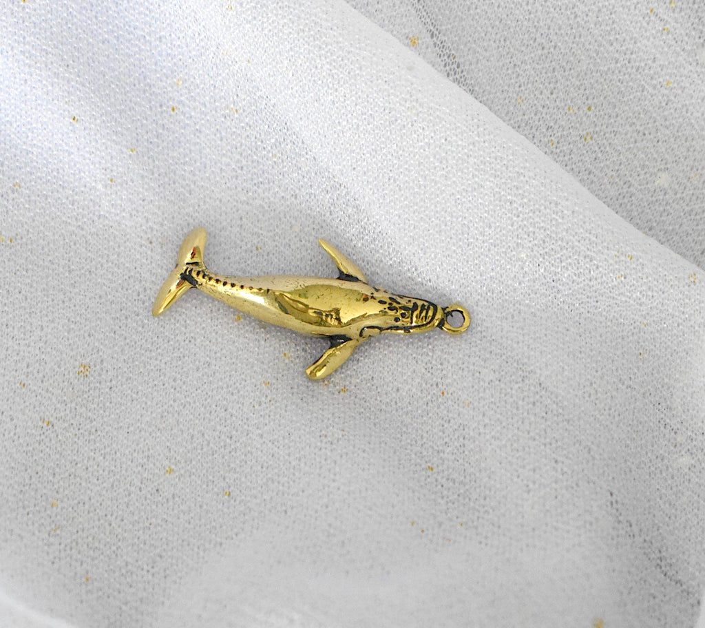 Humpack Whale Gold Brass Charm Necklace Pendant Jewelry
