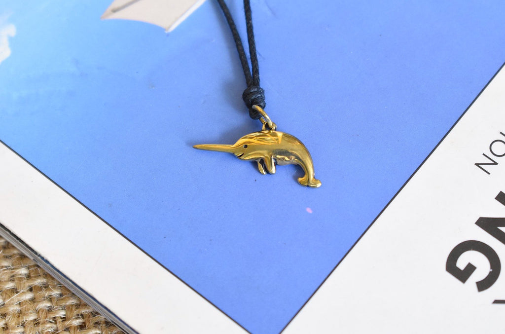 Cute Handmade Dolphin Gold Brass Charm Necklace Pendant Jewelry