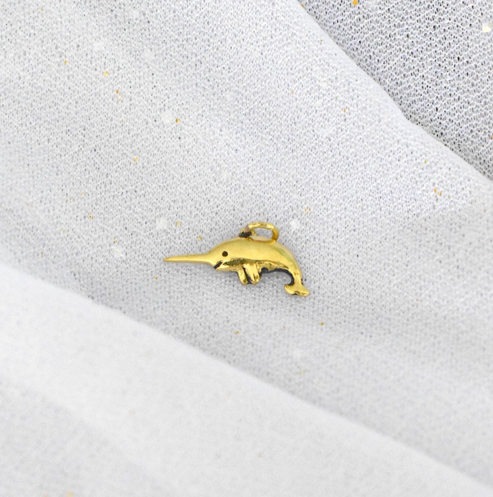 Cute Handmade Dolphin Gold Brass Charm Necklace Pendant Jewelry