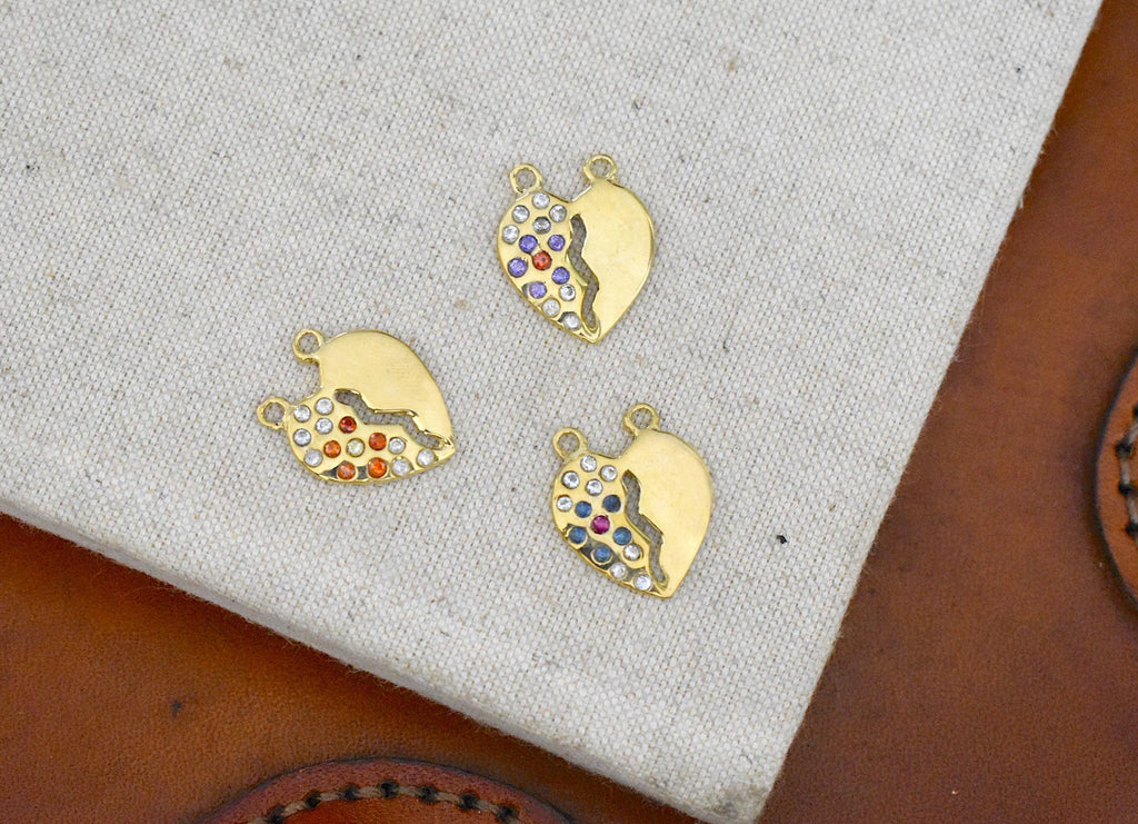 Colorful Love Heart Gold Brass Necklace Pendant Jewelry