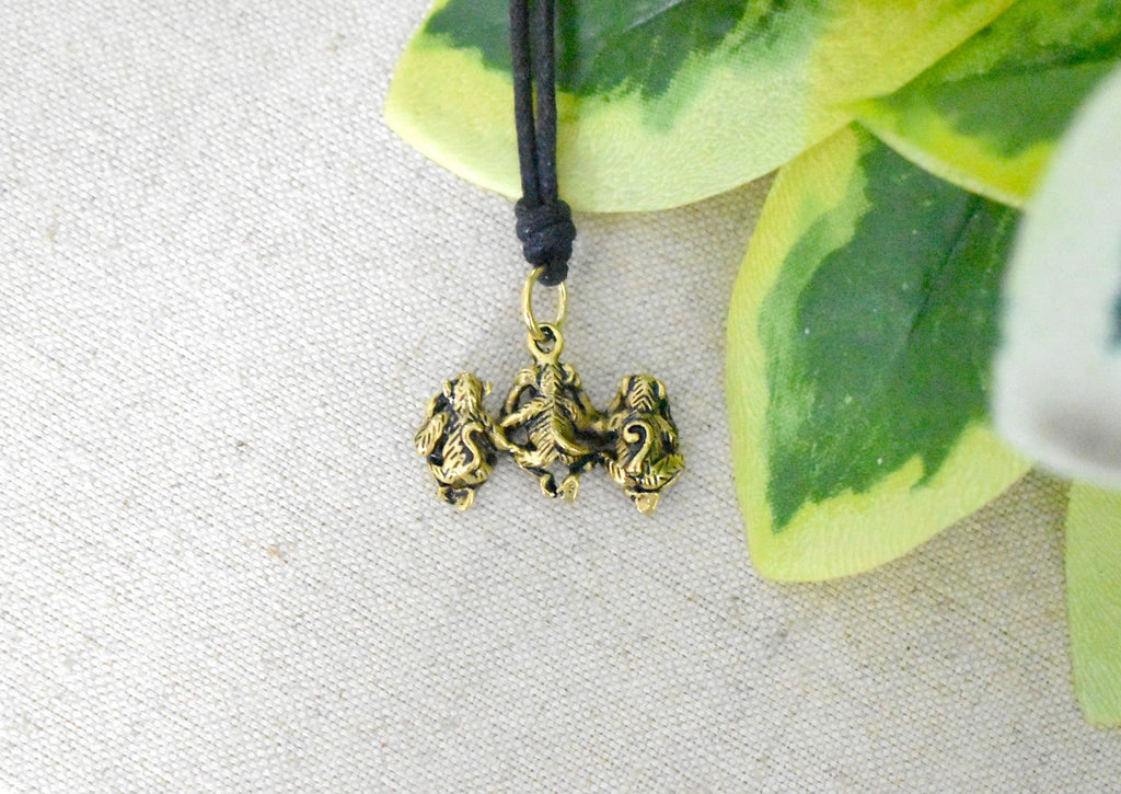 Three Wise Monkey 92.5 Sterling Silver Brass Charm Necklace Pendant Jewelry