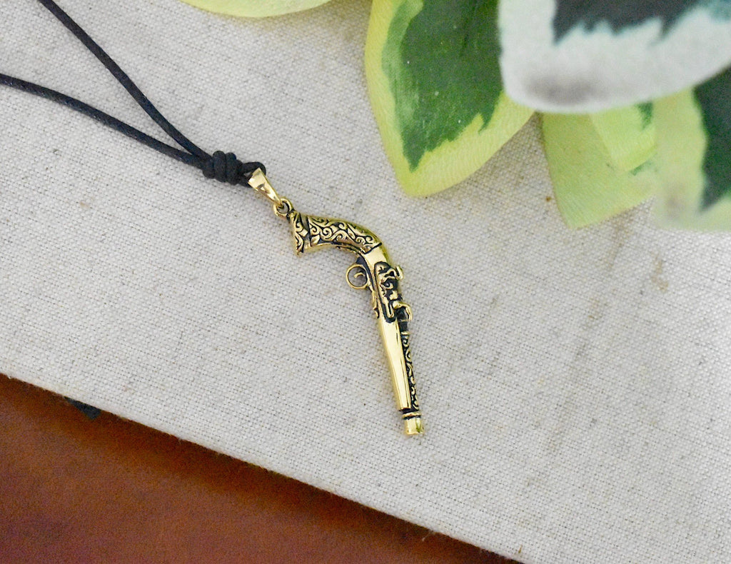Gothic Musket Antique Flintlock Gun Pistol Sterling Silver Brass Pendant Charm Necklace Pendant Jewelry