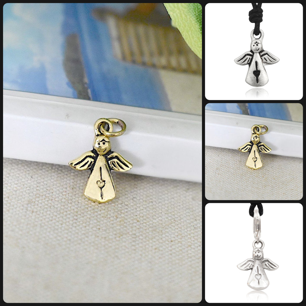 Lovely Angel Sterling Silver Pewter Gold Brass Charm Necklace Pendant Jewelry