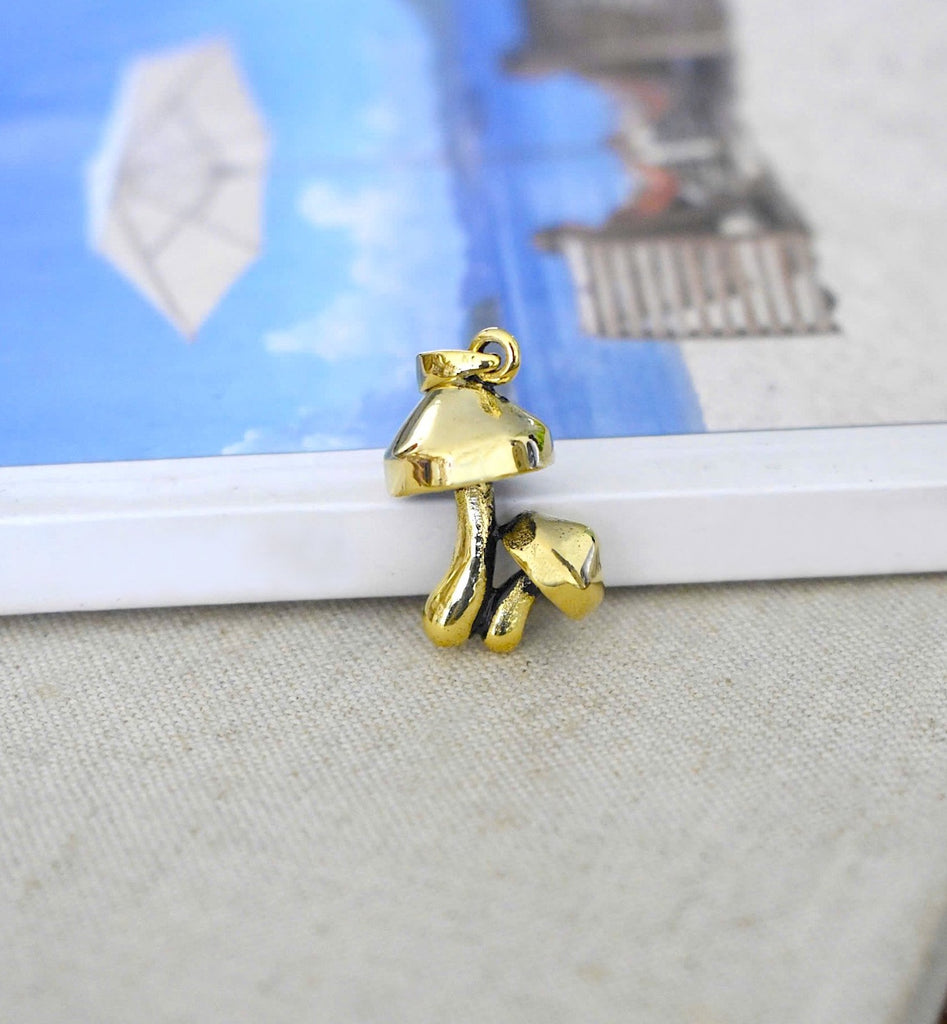 Cute Mushroom 92.5 Sterling Silver Brass Charm Necklace Pendant Jewelry