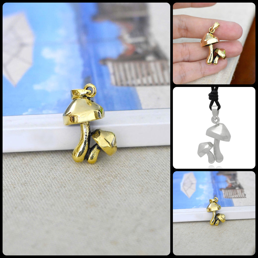 Cute Mushroom 92.5 Sterling Silver Brass Charm Necklace Pendant Jewelry