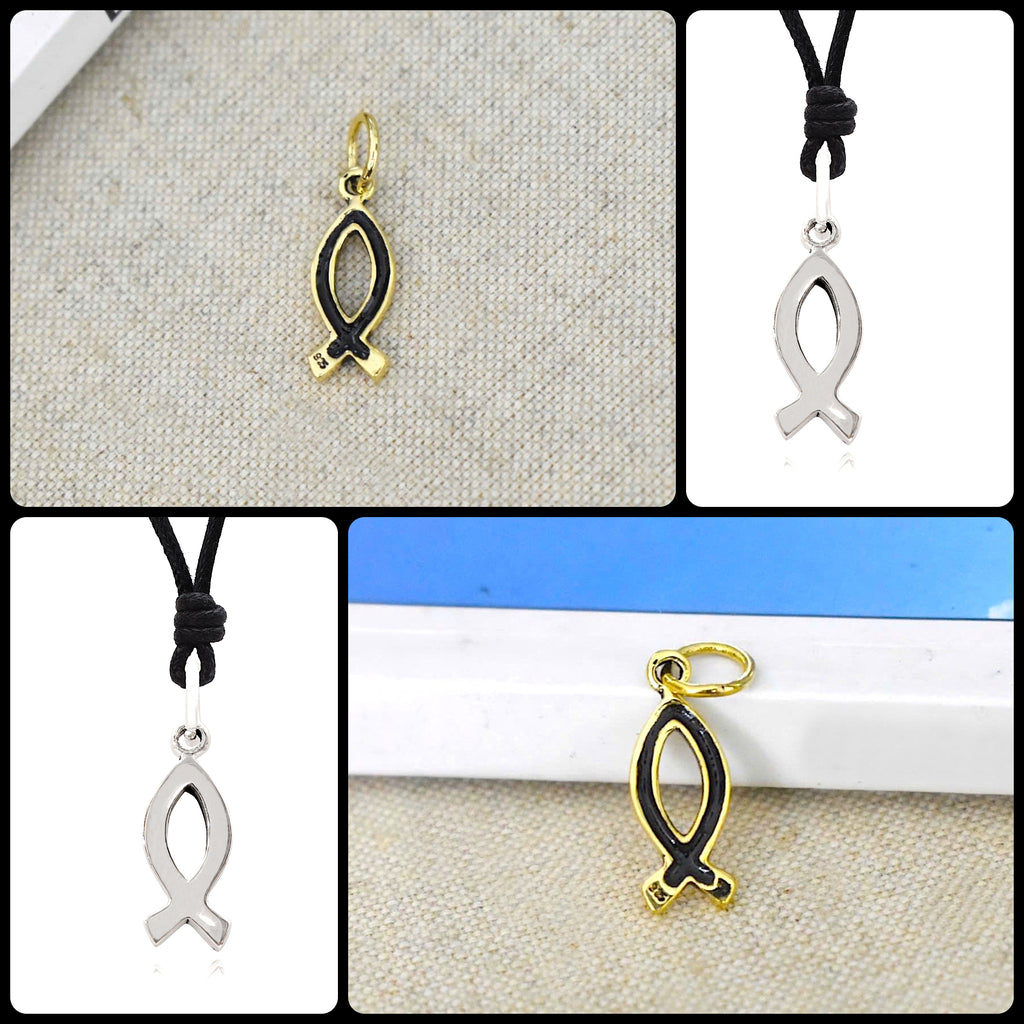 Jesus Fish Christian Sterling-silver Pewter Charm Necklace Pendant Jewelry