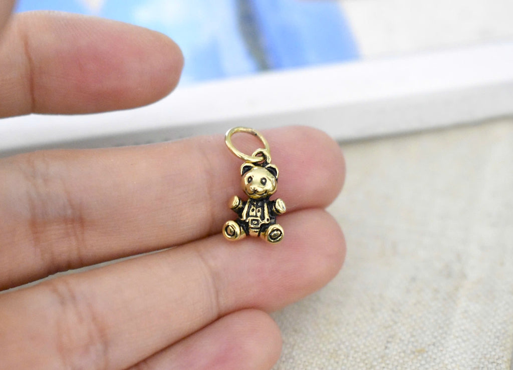 Cute Teddy Bear 92.5 Sterling Silver Gold Brass Charm Necklace Pendant Jewelry