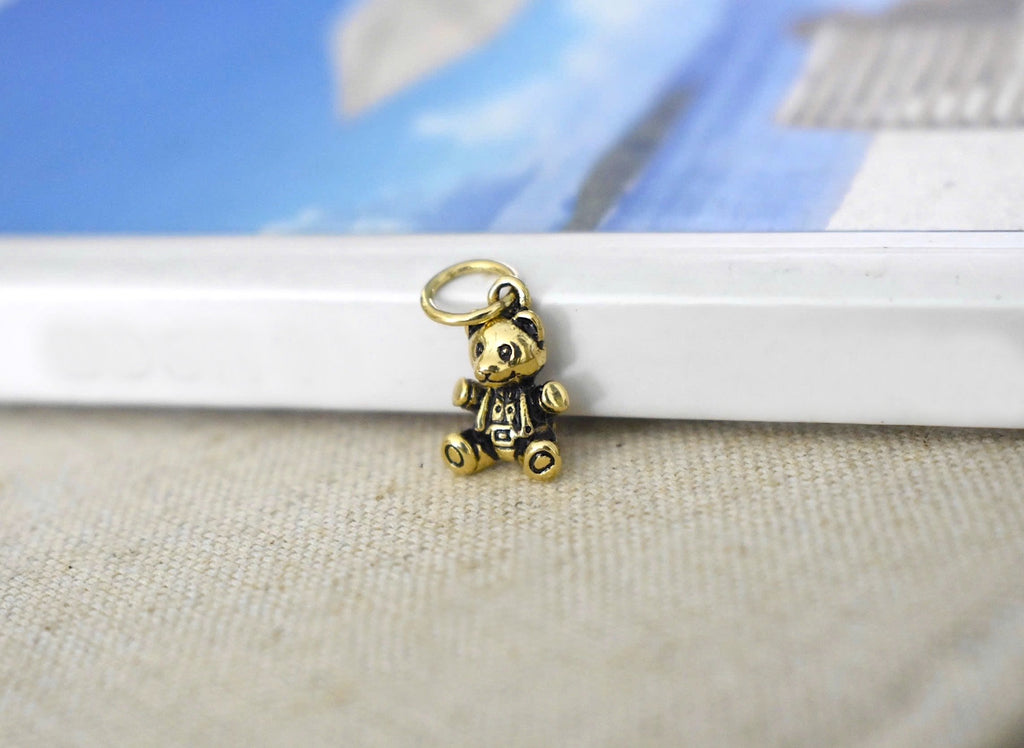 Cute Teddy Bear 92.5 Sterling Silver Gold Brass Charm Necklace Pendant Jewelry