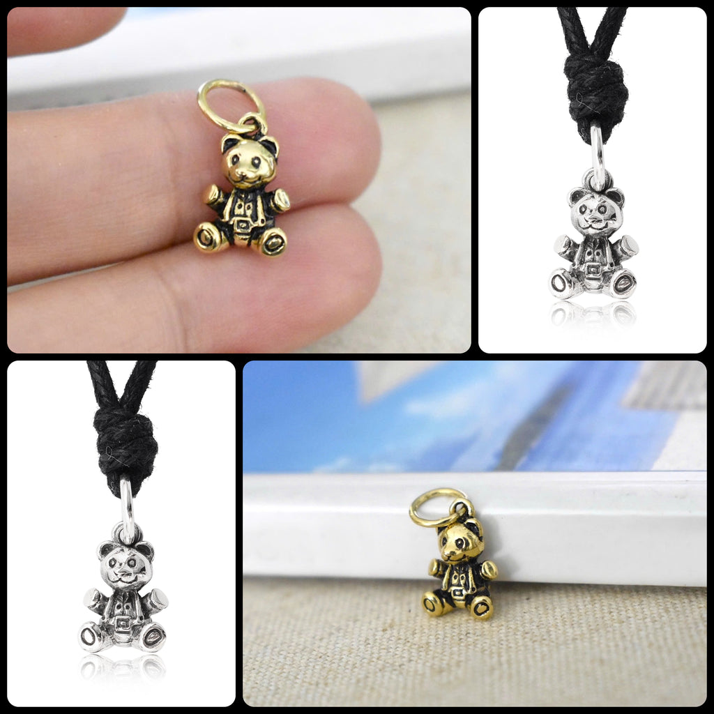 Cute Teddy Bear 92.5 Sterling Silver Gold Brass Charm Necklace Pendant Jewelry