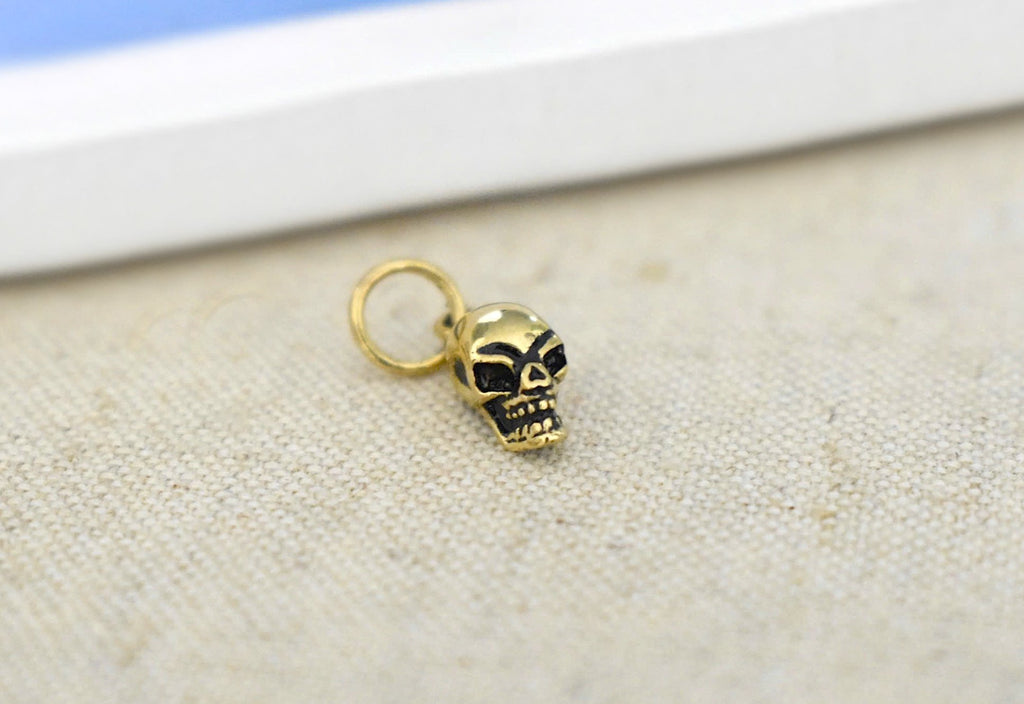 Mini Skull Head 92.5 Sterling Silver Brass Necklace Pendant Jewelry