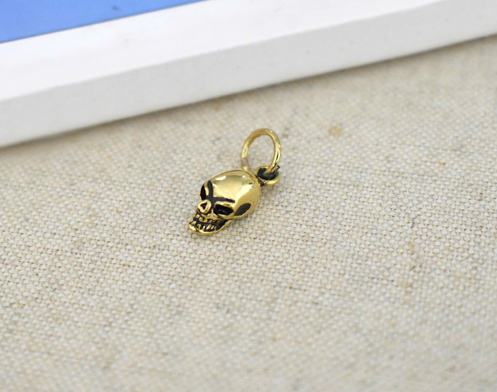 Mini Skull Head 92.5 Sterling Silver Brass Necklace Pendant Jewelry