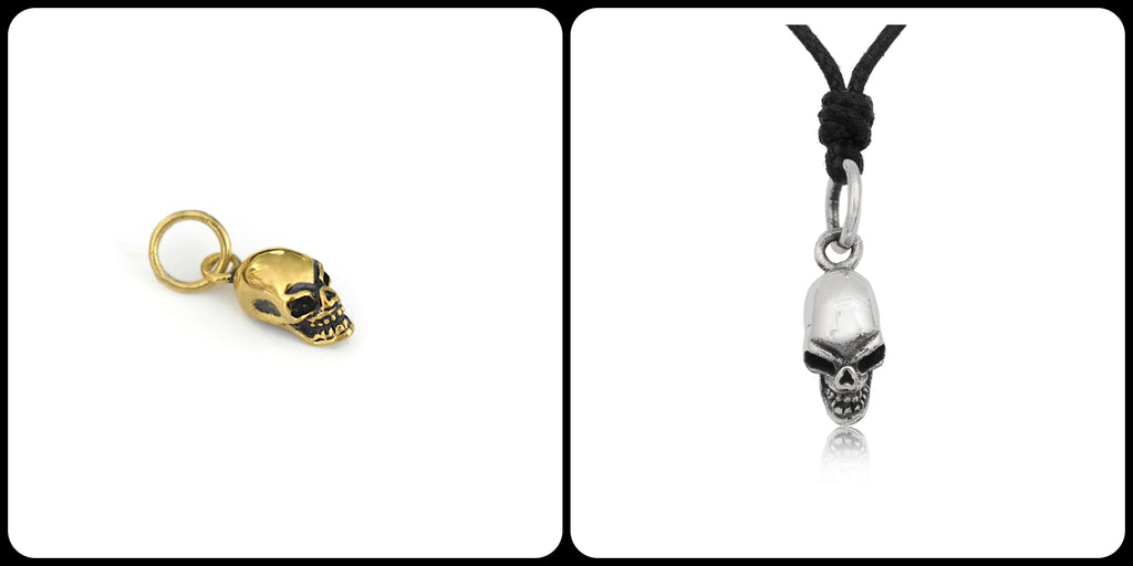 Mini Skull Head 92.5 Sterling Silver Brass Necklace Pendant Jewelry