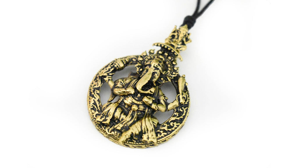 Ganesha Hindu Gold Brass Charm Necklace Pendant Jewelry