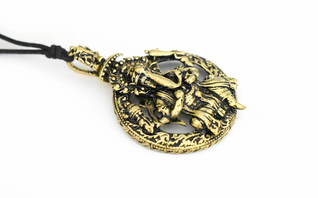 Ganesha Hindu Gold Brass Charm Necklace Pendant Jewelry