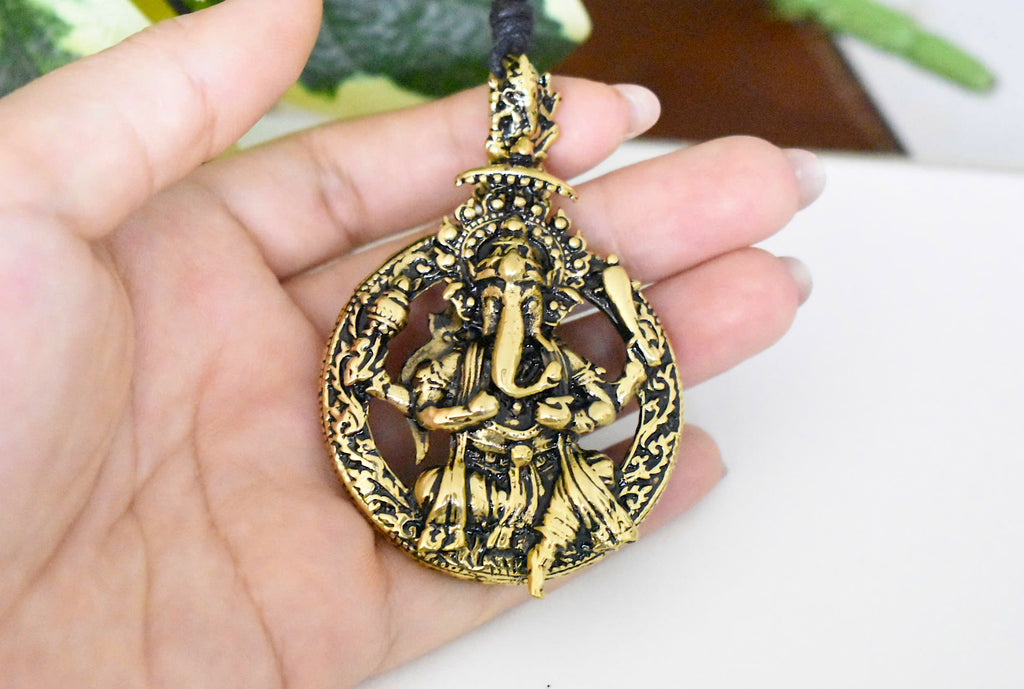 Ganesha Hindu Gold Brass Charm Necklace Pendant Jewelry