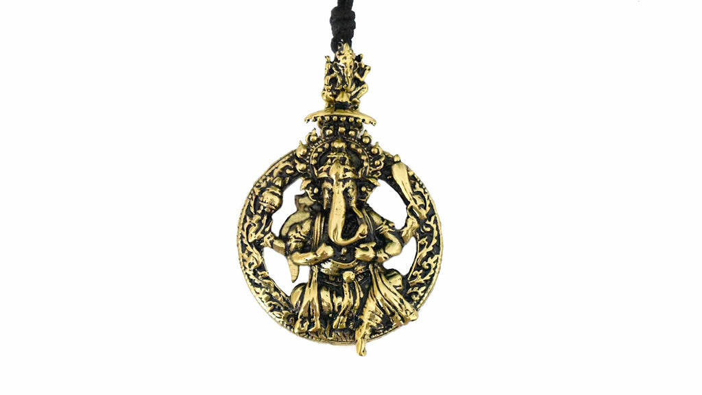 Ganesha Hindu Gold Brass Charm Necklace Pendant Jewelry