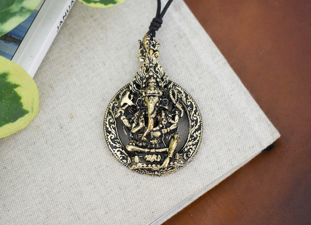 Ganesha Hindu Gold Brass Charm Necklace Pendant Jewelry