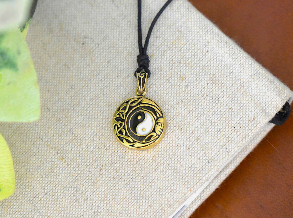 Moon & Sun Ying Yang Handmade Sterling Silver Gold Brass Necklace Pendant Jewelry