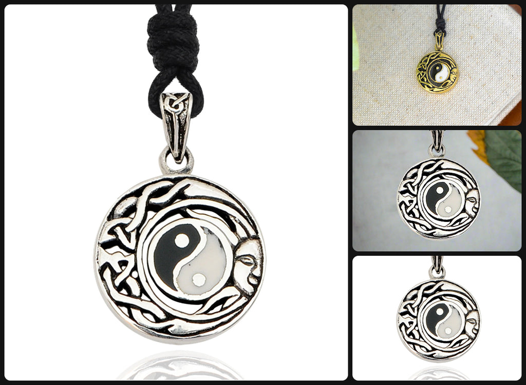 Moon & Sun Ying Yang Handmade Sterling Silver Gold Brass Necklace Pendant Jewelry