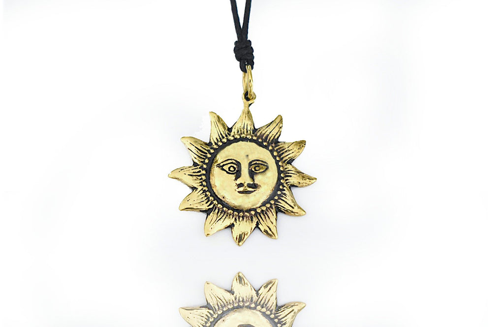 Golden Sun In Splendou Gold Brass Charm Necklace Pendant Jewelry